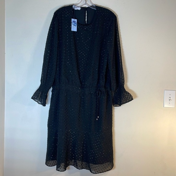 NWT. Libby Edelman XXL Shimmer Swiss Dot Long Sleeve Dress. - Picture 1 of 11